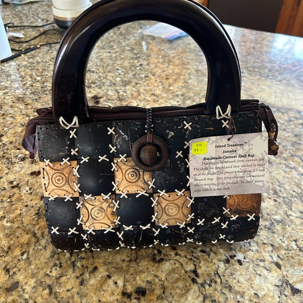 Handmade coconut shell bag from the islands.
